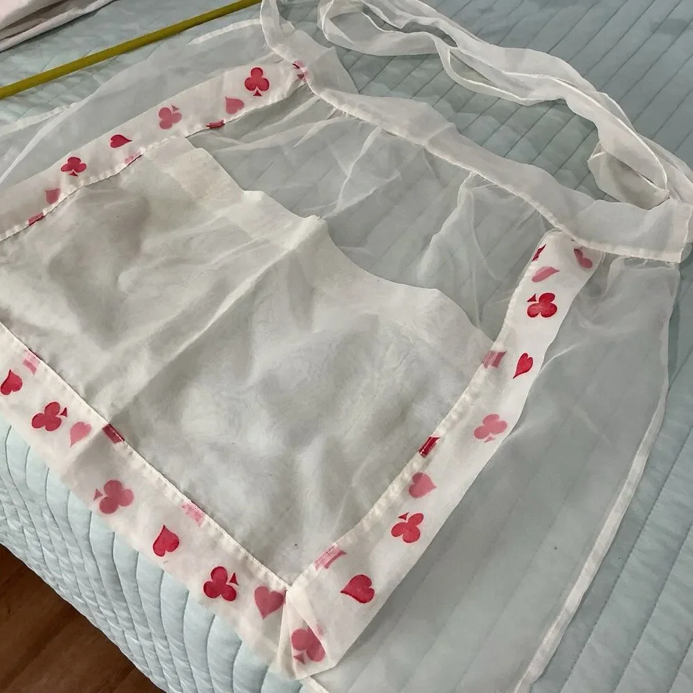 Vintage Becky’s Originals Minnesota Sheer Hostess Apron Card Suit Print White